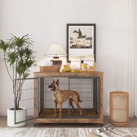 Furniture Style Dog Crate Side Table on Wheels with Double Doors and Lift Top