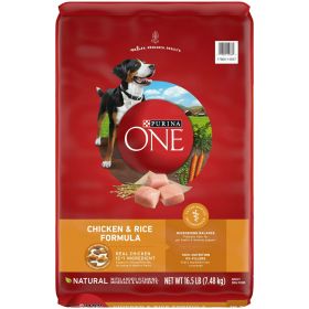 Purina One Dry Dog Food for Adult Dogs Chicken and Rice Formula, 16.5 lb Bag