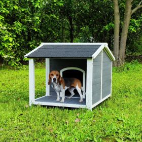 Large Outdoor Wooden Dog House, Waterproof Dog Cage, Windproof and Warm Dog Kennel with Porch Deck