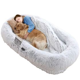 Human Size Dog Bed with Pillow Blanket 72.83x47.24x11.81in Bean Bag Bed Washable Removable Flurry Plush Cover Large Napping Human-Sized Bed For Adults