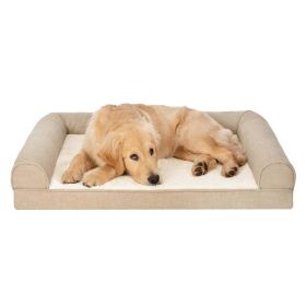 Pet Products Plush & Performance Linen Orthopedic Sofa Pet Bed for Dogs & Cats - Flax, Large