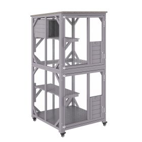 VEVOR Cat House Outdoor, 3-Tier Large Catio, Cat Enclosure with 360° Rotating Casters, 2 Platforms, A Resting Box and Large Front Door