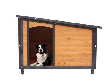 46"Dog House Outdoor & Indoor Wooden Dog Kennel for Winter with Raised Feet Weatherproof for Large Dogs(Gold red and black)PVC waterproof roof(L)