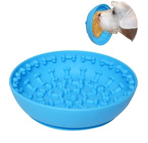Pet Dog Slow Bowl Feeder Bowls with Suction Cup, Interactive for Boredom Anxiety Reduction, Distractor Toy, Preventing Choking Healthy Bone Design Bow (Color: Blue)