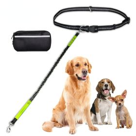 Hands Free Dog Leash with Zipper Pouch; Dual Padded Handles and Durable Bungee for Walking; Jogging and Running Your Dog (colour: Green suit, Specification (L * W): 2.5*122CM)