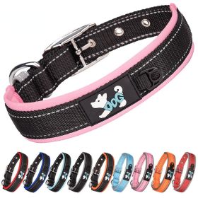 Pet dog collar; diving cloth reflective nylon collar; medium and large dog collar (colour: Black ribbon, Specification (L * W): S 2.0*(28-38)CM)