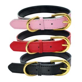 Genuine Leather Dog Collar; Wide Dog Collar; Soft Padded Breathable Adjustable Tactical Waterproof Pet Collar (colour: powder, Specification (L * W): S 37*1.5cm)
