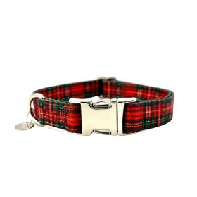 Adjustable Collar - Quick Release Metal Alloy - Red Plaid (Color: Red Plaid, size: small)
