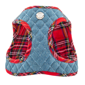 Step-In Denim Dog Harness - Red Plaid (Color: Red Plaid, size: small)