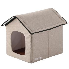 Pet Life "Hush Puppy" Electronic Heating and Cooling Smart Collapsible Pet House (Color: Beige, size: small)