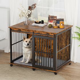 Furniture dog crate sliding iron door dog crate with mat. (Rustic Brown,43.7''W x 30''D x 33.7''H). (Color: Rustic Brown)