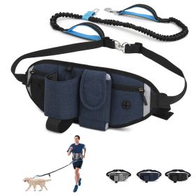 Hands Free Dog Leash with Waist Bag for Walking Small Medium Large Dogs;  Reflective Bungee Leash with Car Seatbelt Buckle and Dual Padded Handles;  A (Color: Blue, Leash: 1 dog)