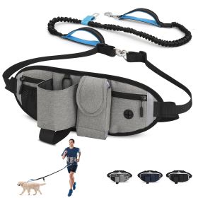 Hands Free Dog Leash with Waist Bag for Walking Small Medium Large Dogs;  Reflective Bungee Leash with Car Seatbelt Buckle and Dual Padded Handles;  A (Color: Grey, Leash: 1 dog)