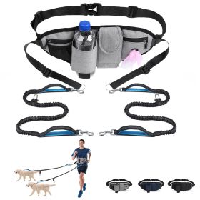 Hands Free Dog Leash with Waist Bag for Walking Small Medium Large Dogs;  Reflective Bungee Leash with Car Seatbelt Buckle and Dual Padded Handles;  A (Color: Grey, Leash: 2 dogs)
