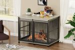 Furniture dog crate sliding iron door dog crate with mat. (Rustic Brown,43.7''W x 30''D x 33.7''H).